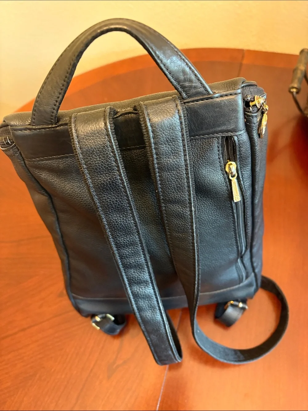 Longchamp Leather Top-Handle Backpack - Black